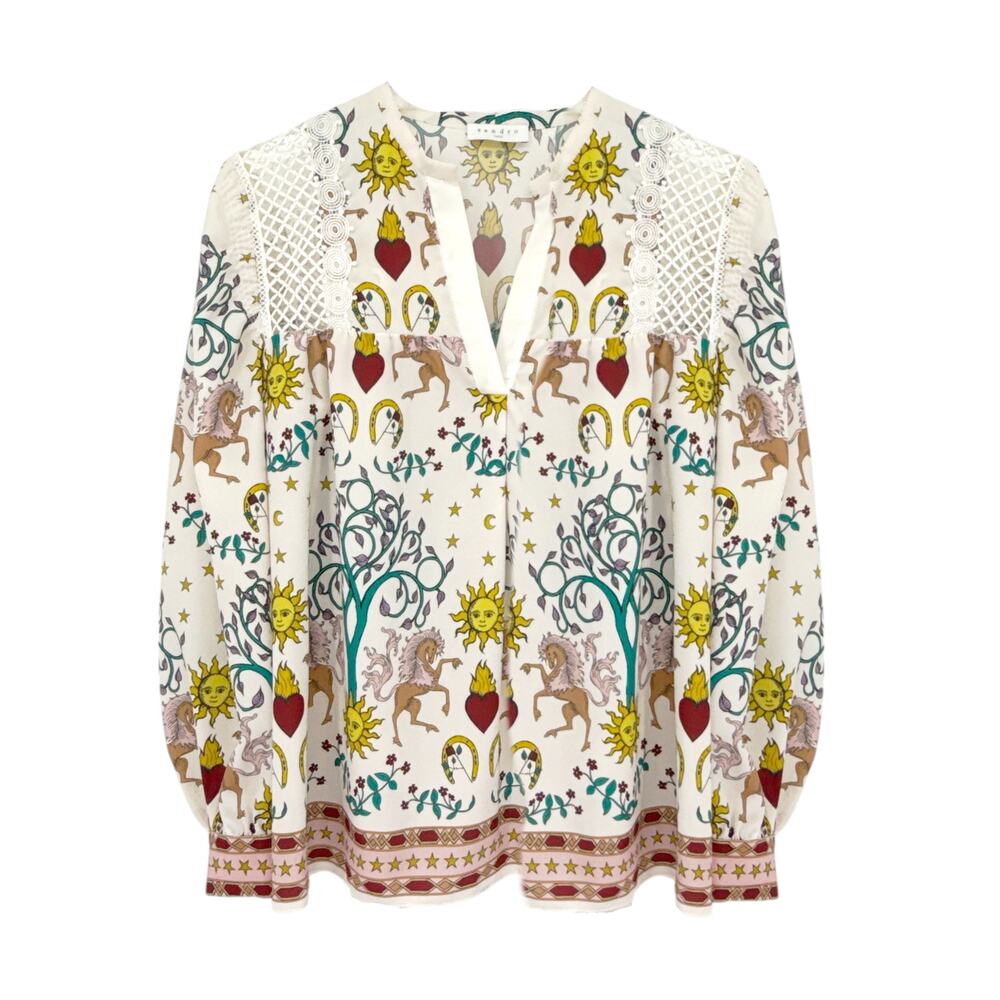 SANDRO Azucar Print Chiffon Blouse In Off White 2|M
